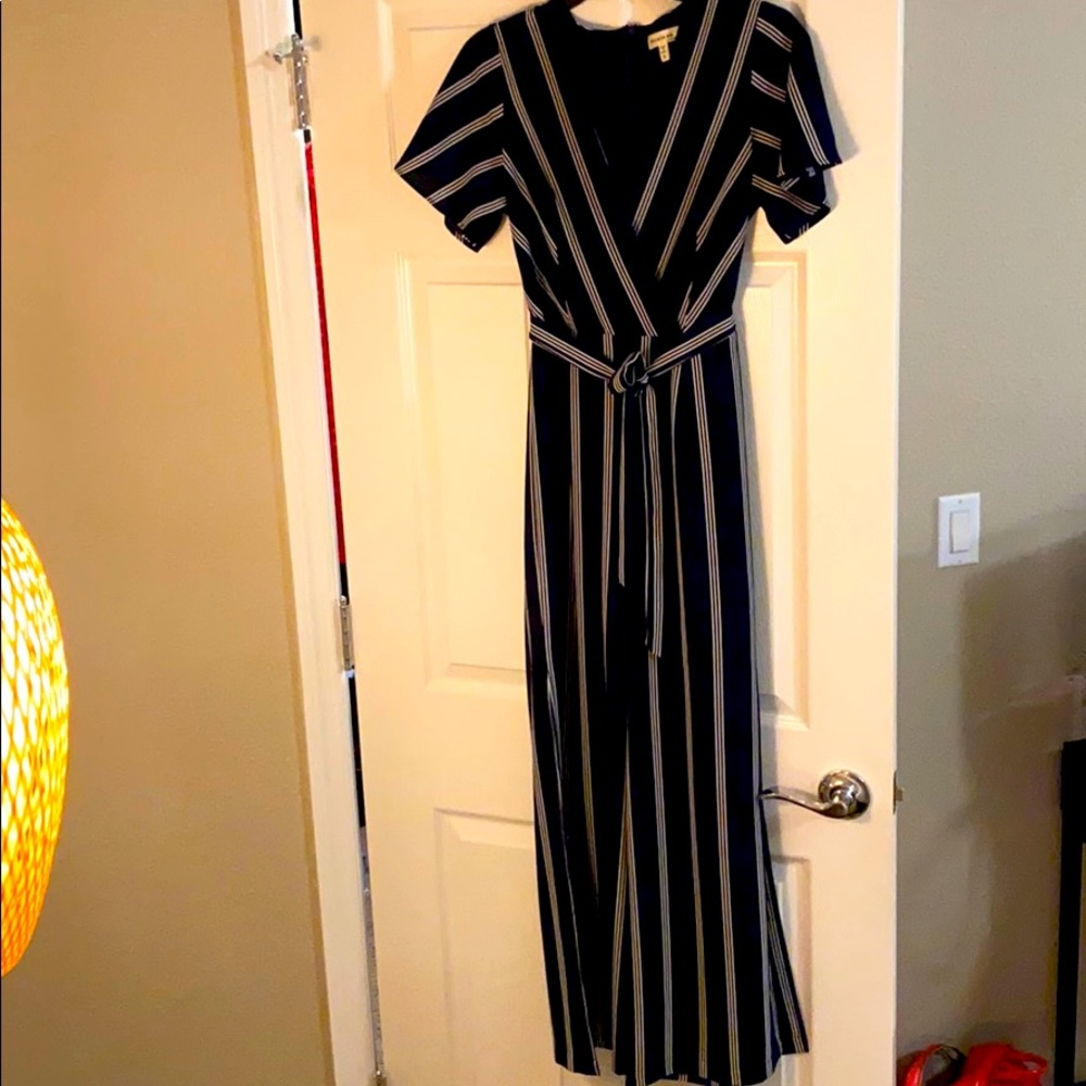Navy Blue and White Stripes Jumpsuit